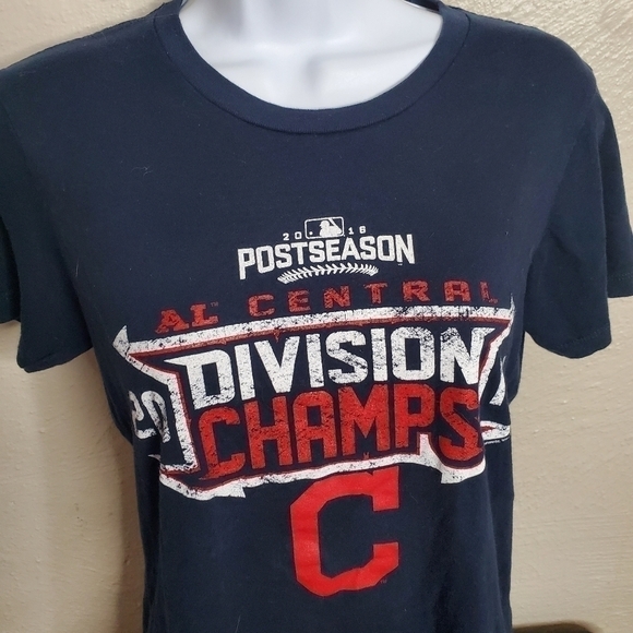 MLB CLEVELAND INDIANS 2016 POST SEASON SHIRT WOMEN SIZE LARGE NAVY BLUE - Picture 8 of 9